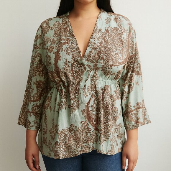 Kiyomi Cotton Boho Print Tunic Top Size Large Casual Lightweight - Picture 1 of 8